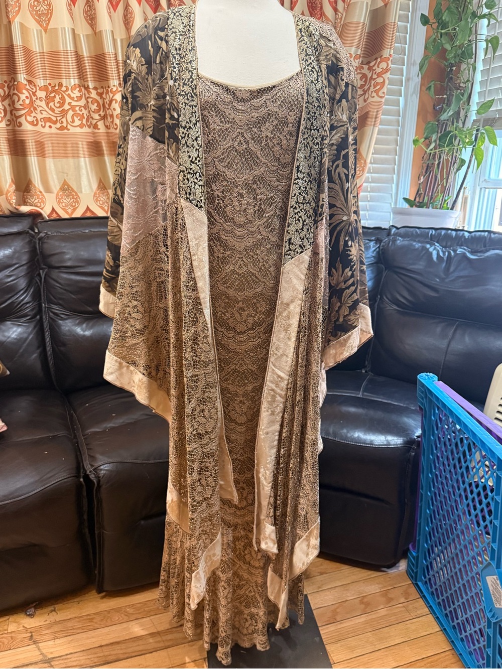 Vintage 90s 2 Piece Spencer Alexis Kimono Duster and Formal Lace Dress 3X and 2X